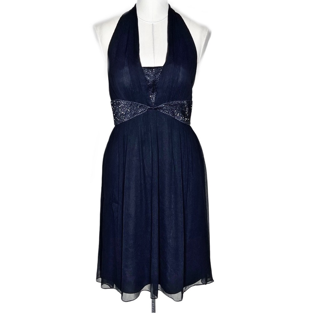 100% Silk Beaded Black Halter Dress from Maggie London - size 8